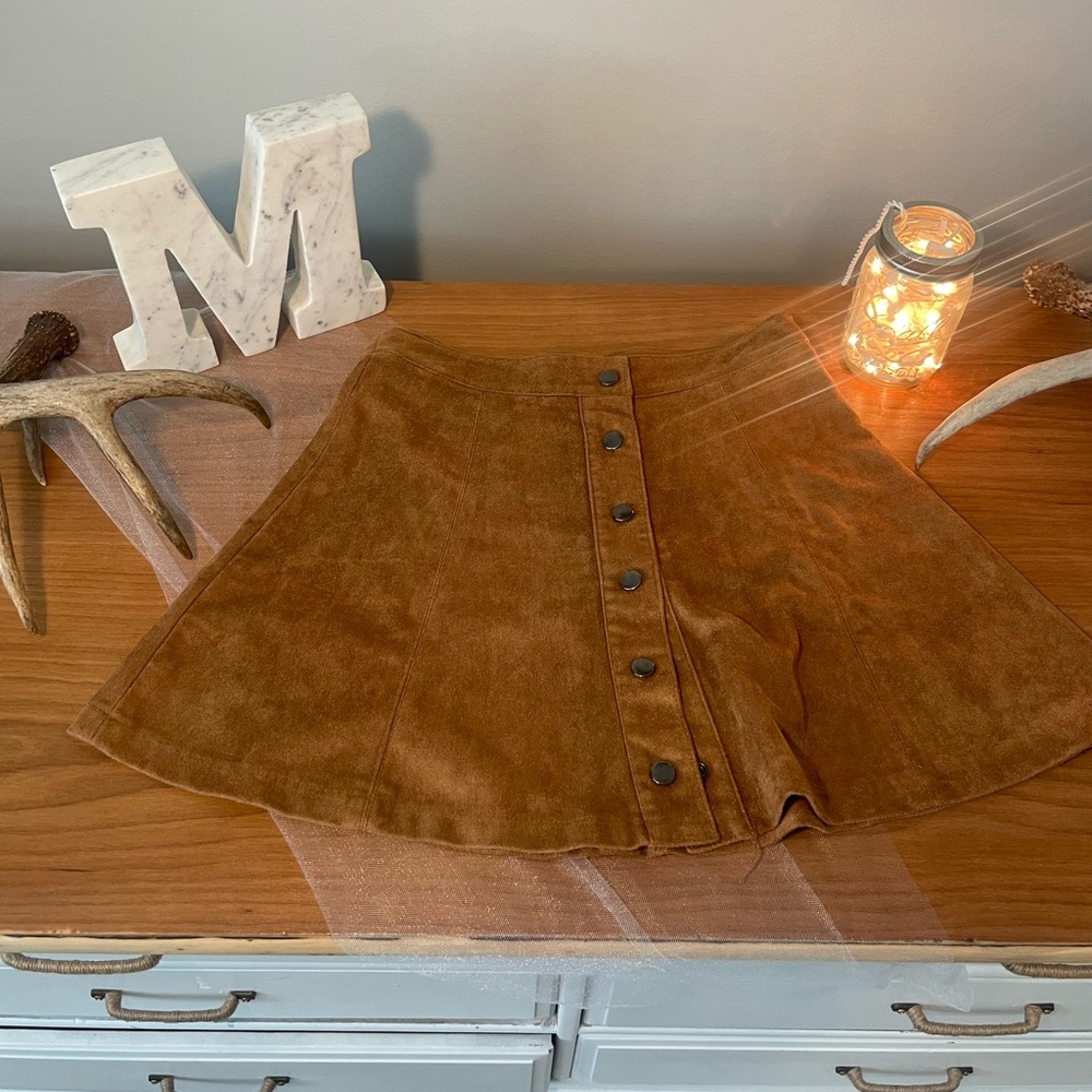 She + Sky Tan Button-Front Mini Skirt